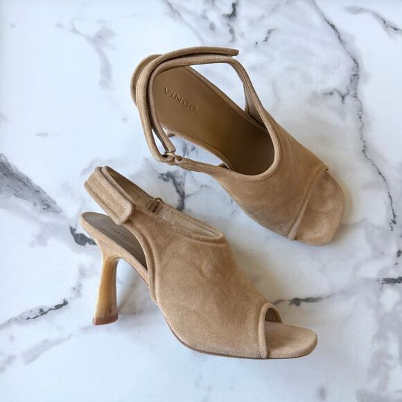 Vince Shoes - Vince Quest Beige Suede Slingback Marble Heel Sandals Size 9.5